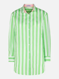 Camicia in cotone a righe ricamo Portami al mare