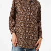 Camicia in cotone stampa leopardo con ricamo