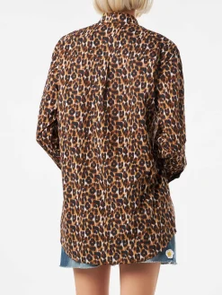 Camicia in cotone stampa leopardo con ricamo