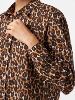 Camicia in cotone stampa leopardo con ricamo