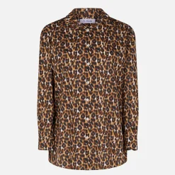 Camicia in cotone stampa leopardo con ricamo