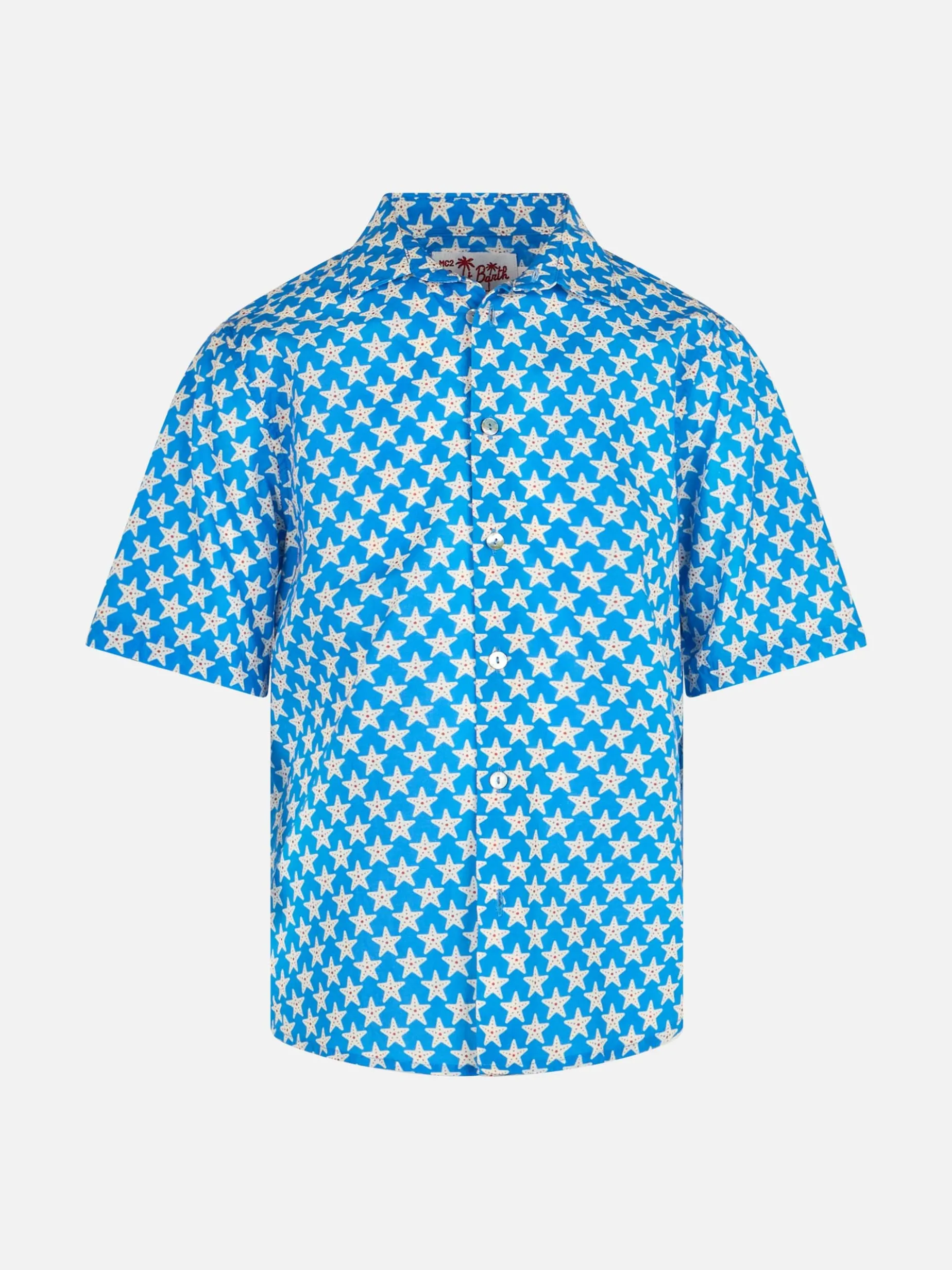 Camicia in mussola di cotone Blue Boy Sharouk con stampa di stelle marine