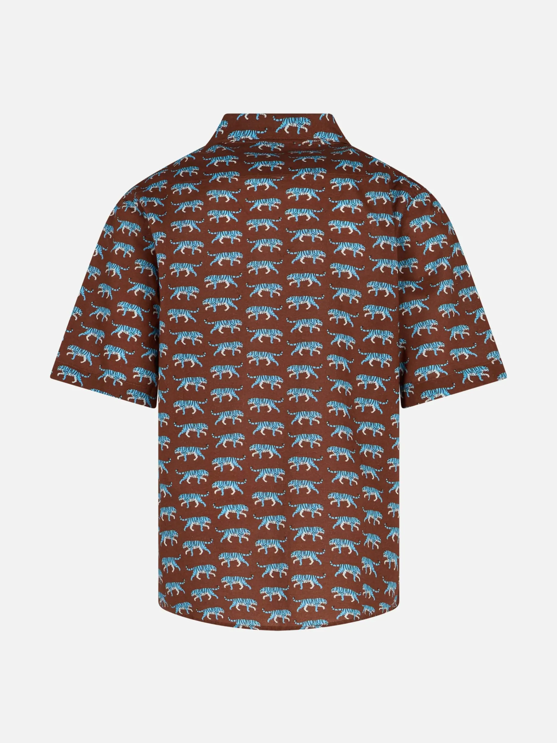 Camicia in mussola di cotone marrone da bambino Sharouk con stampa tigre