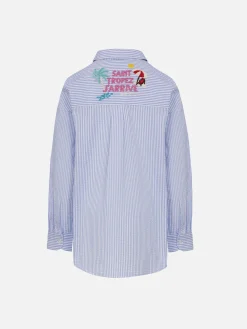 Camicia over da bambina in seersucker con stampa rigata Mini Brigitte