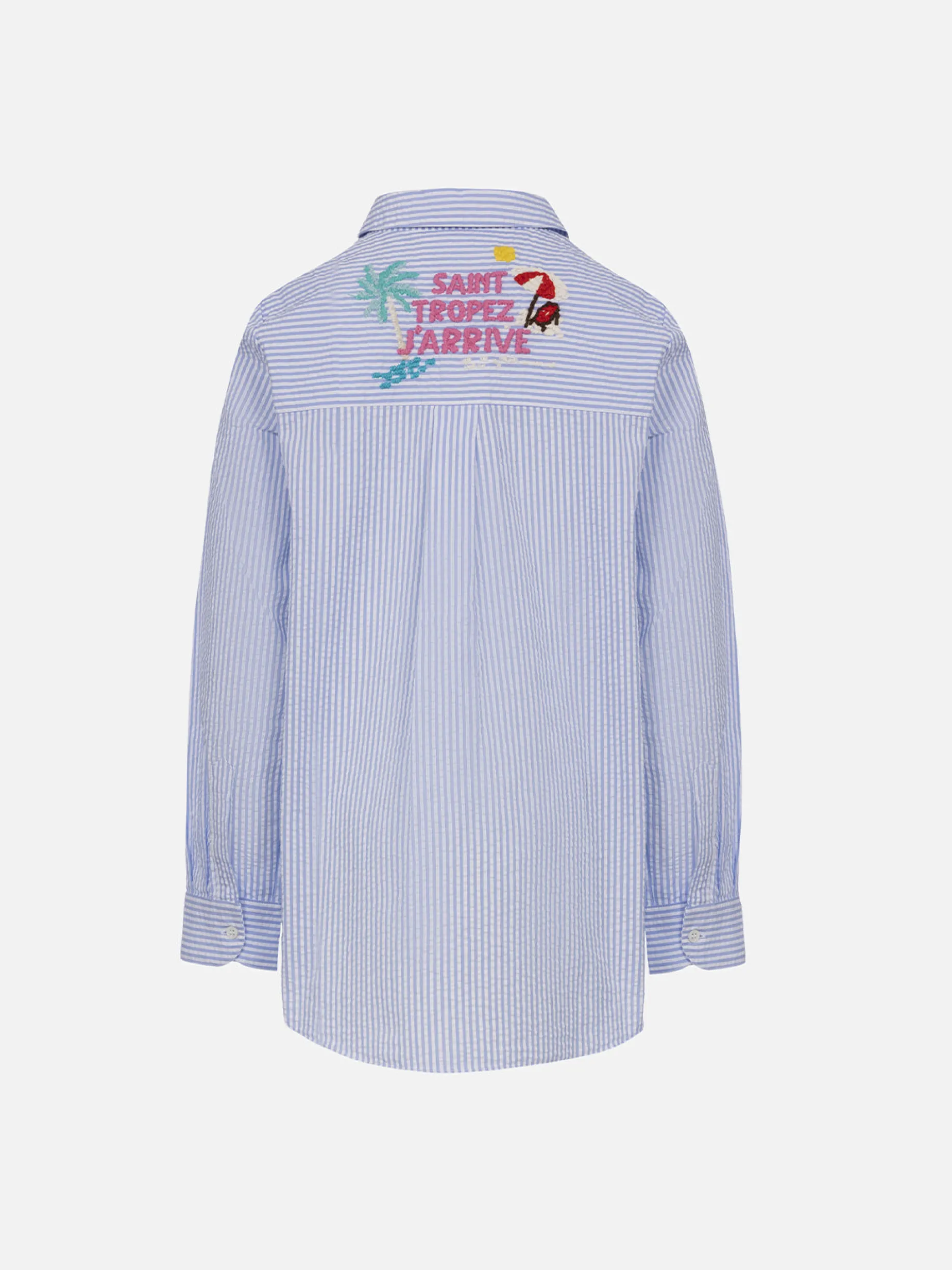 Camicia over da bambina in seersucker con stampa rigata Mini Brigitte