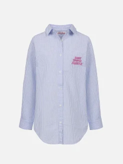 Camicia over da bambina in seersucker con stampa rigata Mini Brigitte