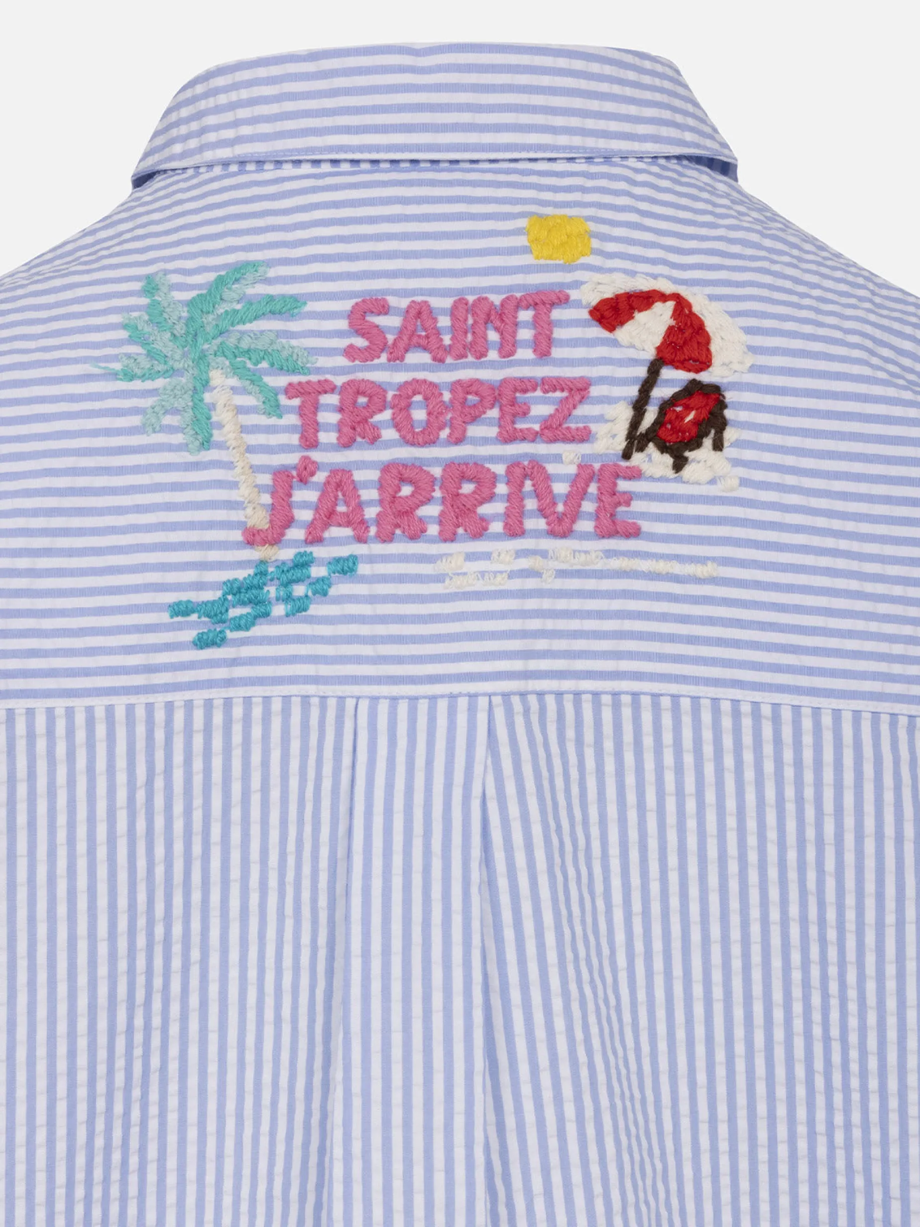 Camicia over da bambina in seersucker con stampa rigata Mini Brigitte