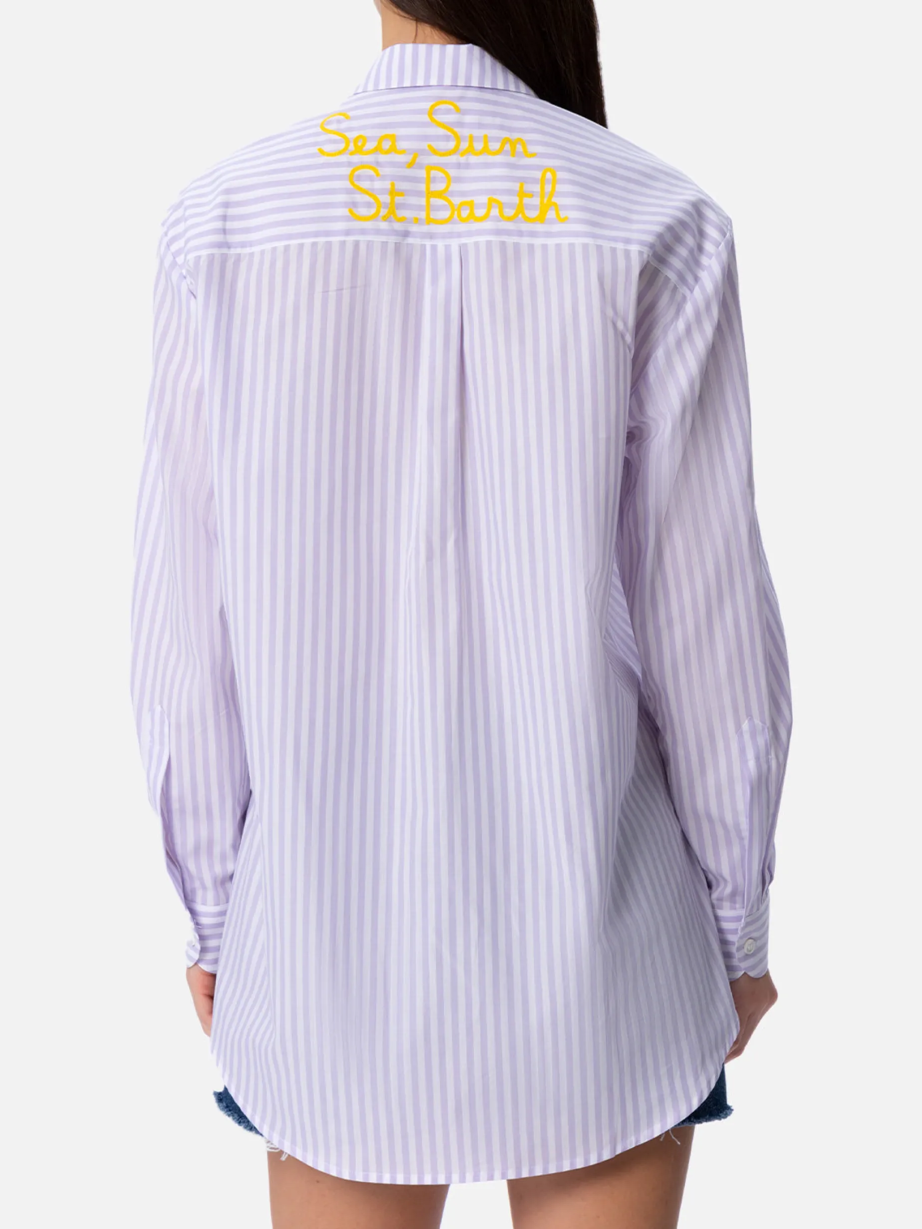 Camicia over da donna Brigitte in cotone stampa righe
