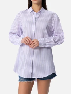 Camicia over da donna Brigitte in cotone stampa righe