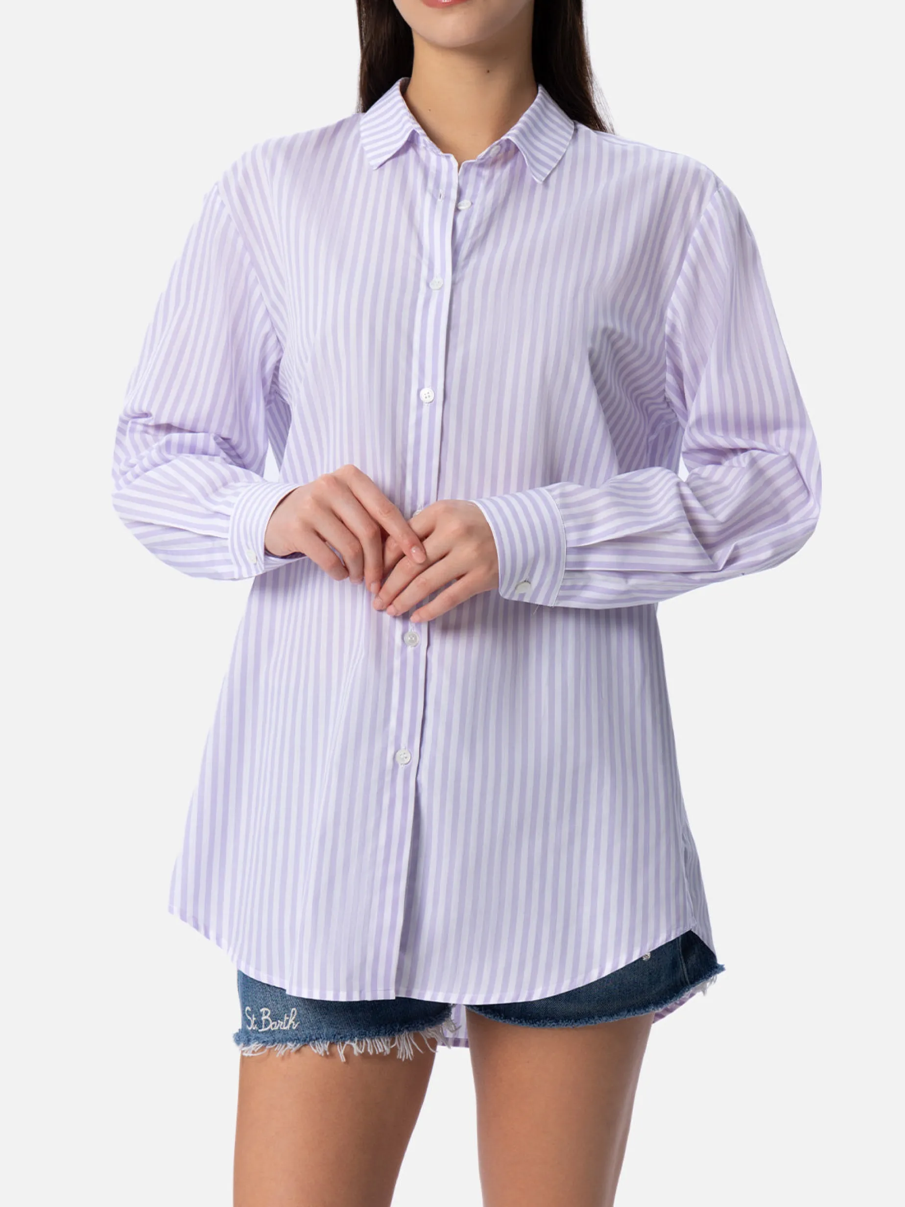 Camicia over da donna Brigitte in cotone stampa righe