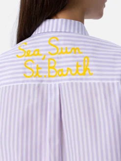 Camicia over da donna Brigitte in cotone stampa righe