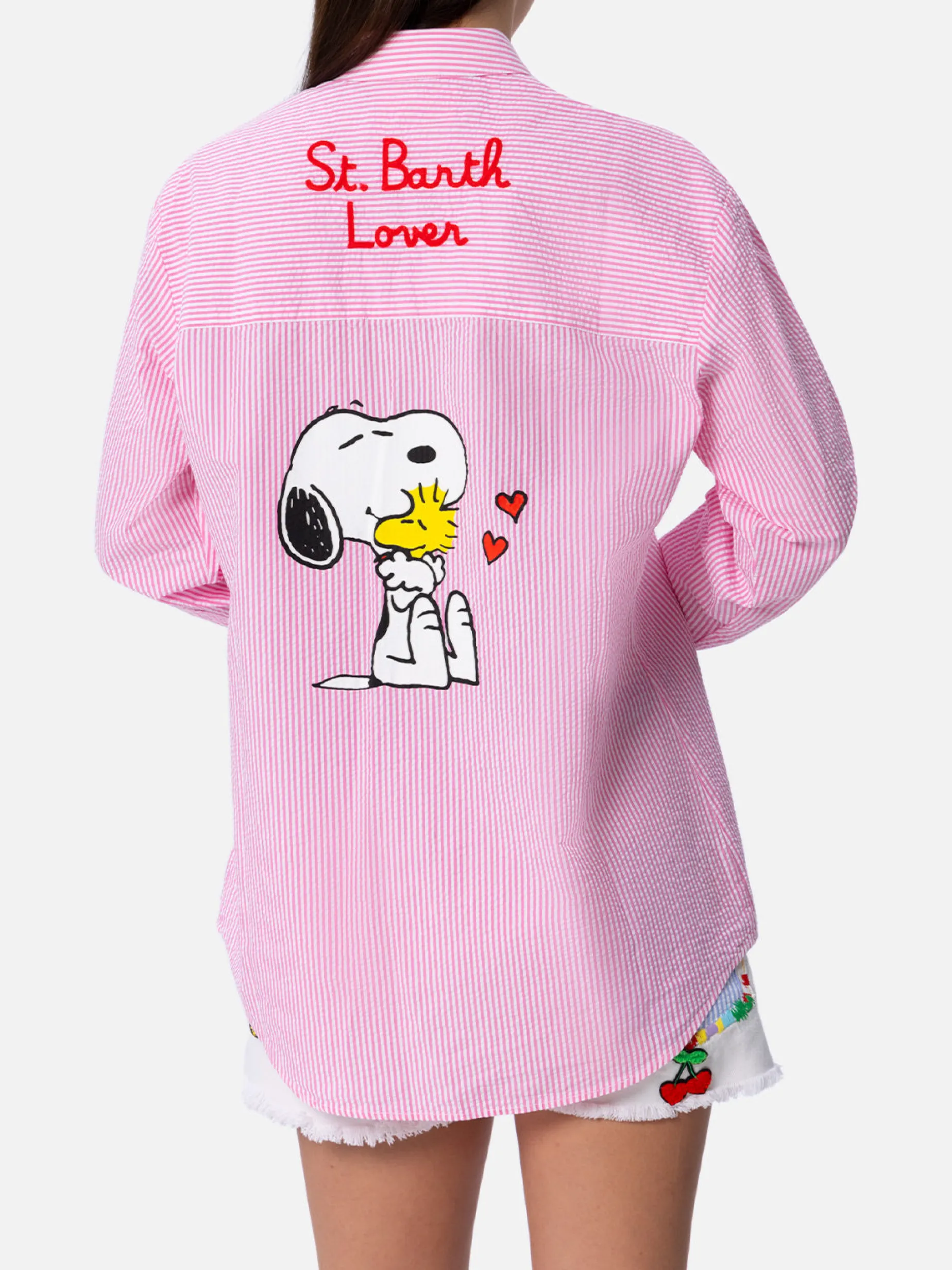 Camicia over da donna in cotone stampa righe Brigitte | EDIZIONE SPECIALE SNOOPY PEANUTS