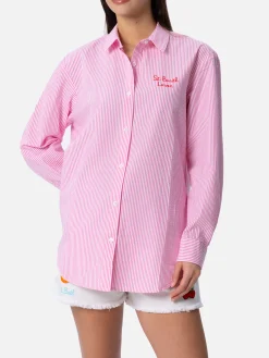 Camicia over da donna in cotone stampa righe Brigitte | EDIZIONE SPECIALE SNOOPY PEANUTS