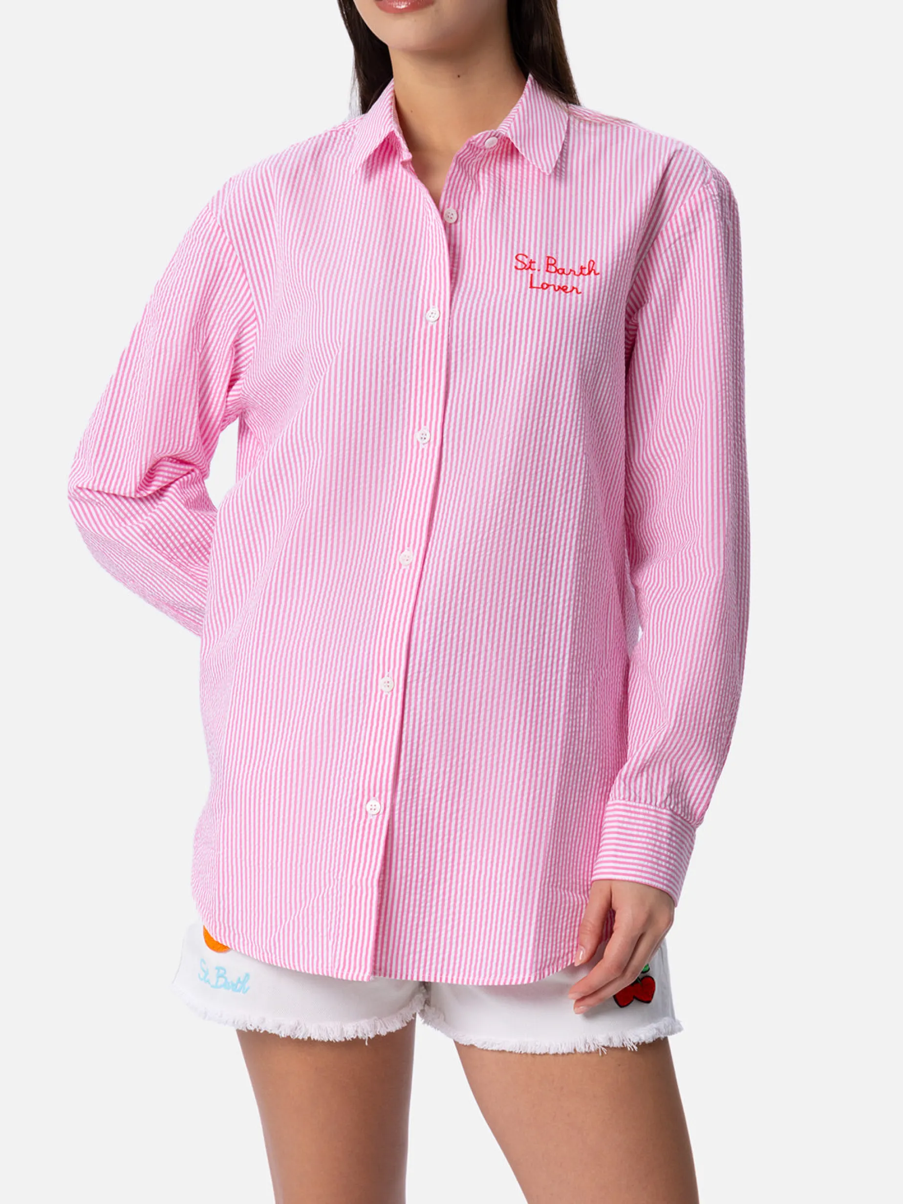 Camicia over da donna in cotone stampa righe Brigitte | EDIZIONE SPECIALE SNOOPY PEANUTS