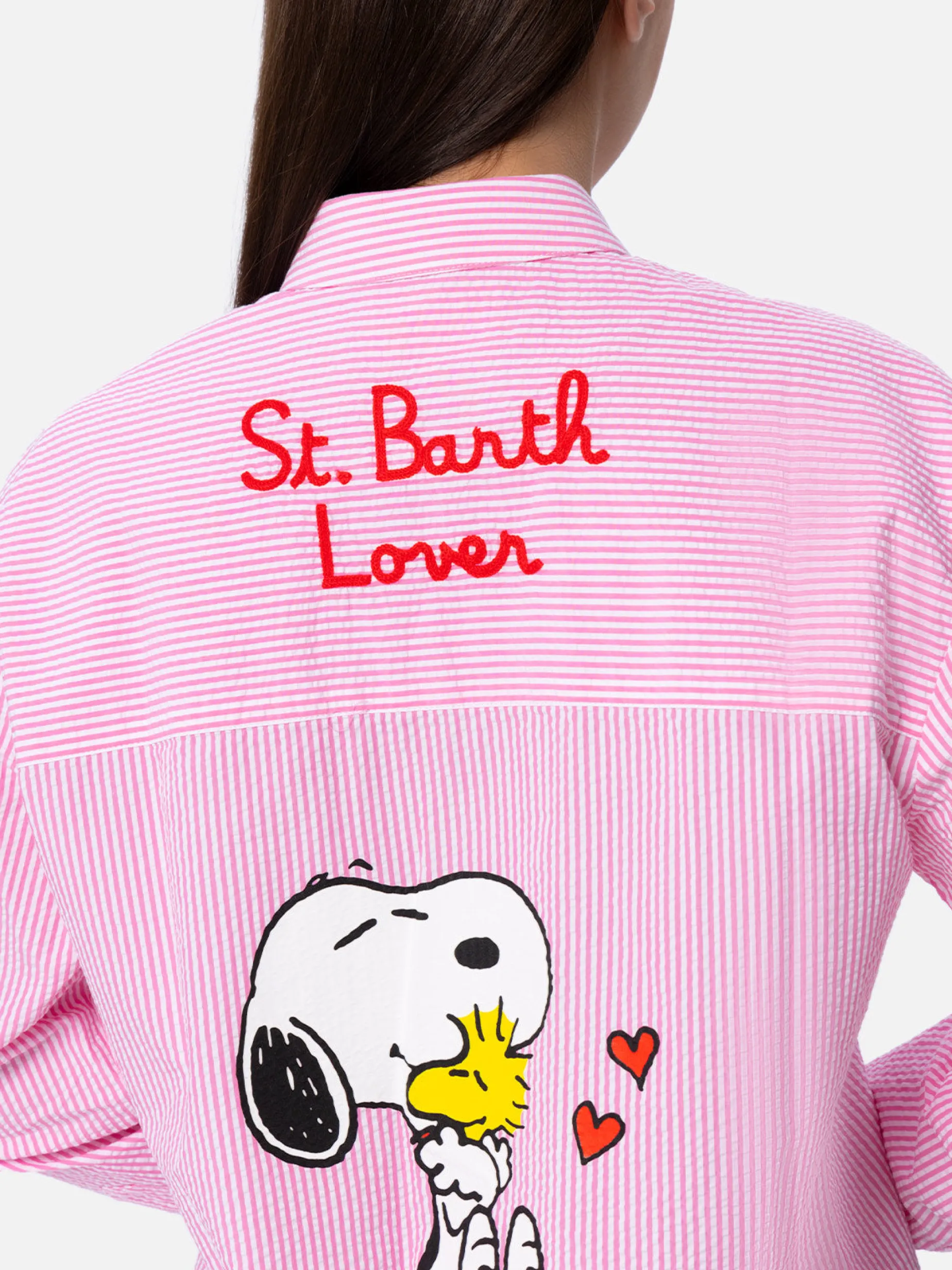 Camicia over da donna in cotone stampa righe Brigitte | EDIZIONE SPECIALE SNOOPY PEANUTS