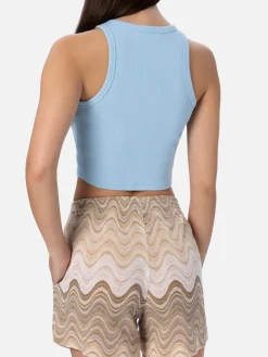 Canotta corta da donna in cotone a coste con ricamo Saint Barth Beach Club