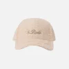 Cappellino da baseball in peluche beige con logo ricamato