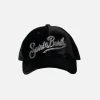 Cappellino da baseball in velluto nero con logo in strass