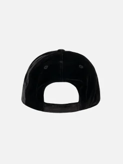 Cappellino da baseball in velluto nero con logo in strass