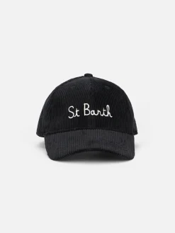 Cappello da baseball da donna in velluto a coste con ricamo St. Barth