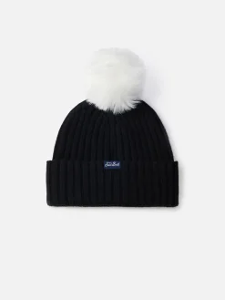 Cappello da donna a coste nero Wengen con ricamo Apres Chic