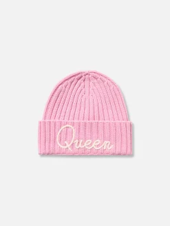 Cappello da donna rosa a coste Wengen con ricamo Queen