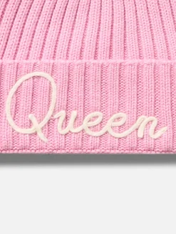 Cappello da donna rosa a coste Wengen con ricamo Queen