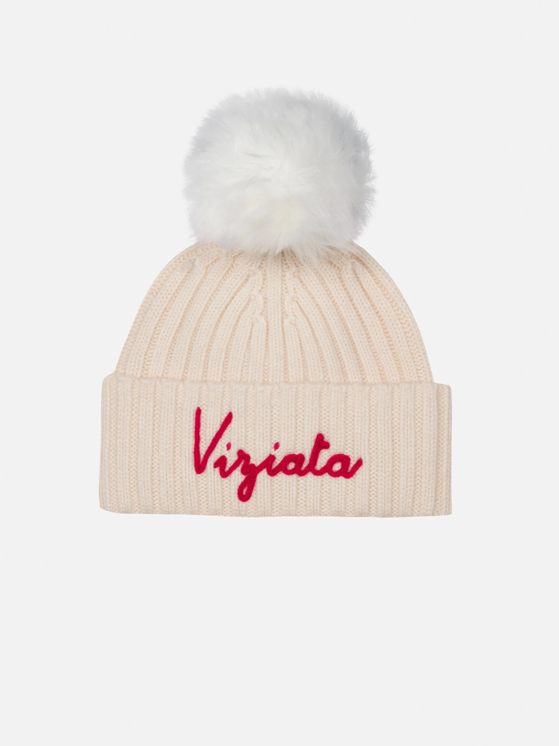 Cappello rosa da bambina Wengen con pompon e ricamo Viziata