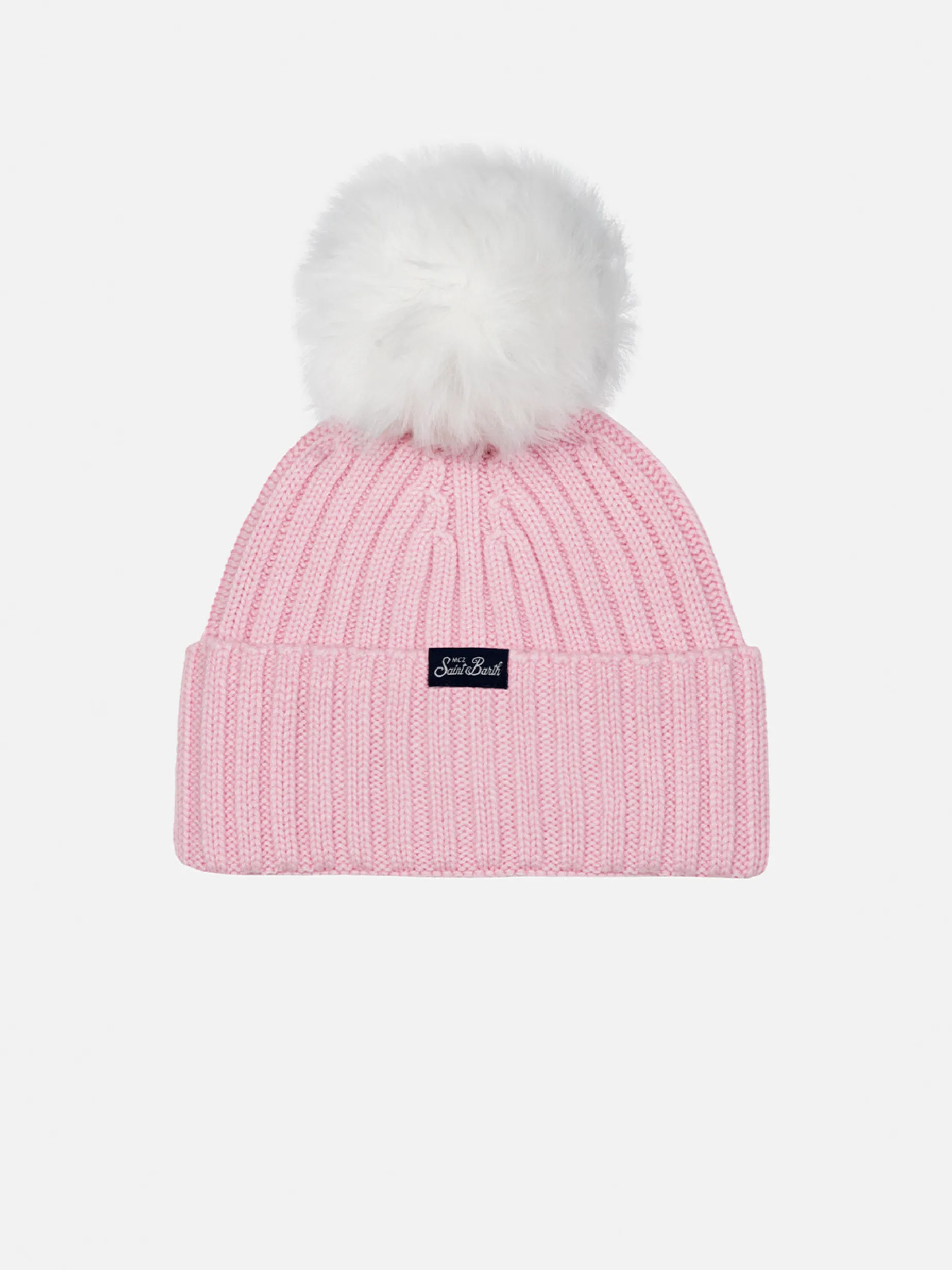 Cappello rosa da bambina Wengen con pompon e ricamo Monella