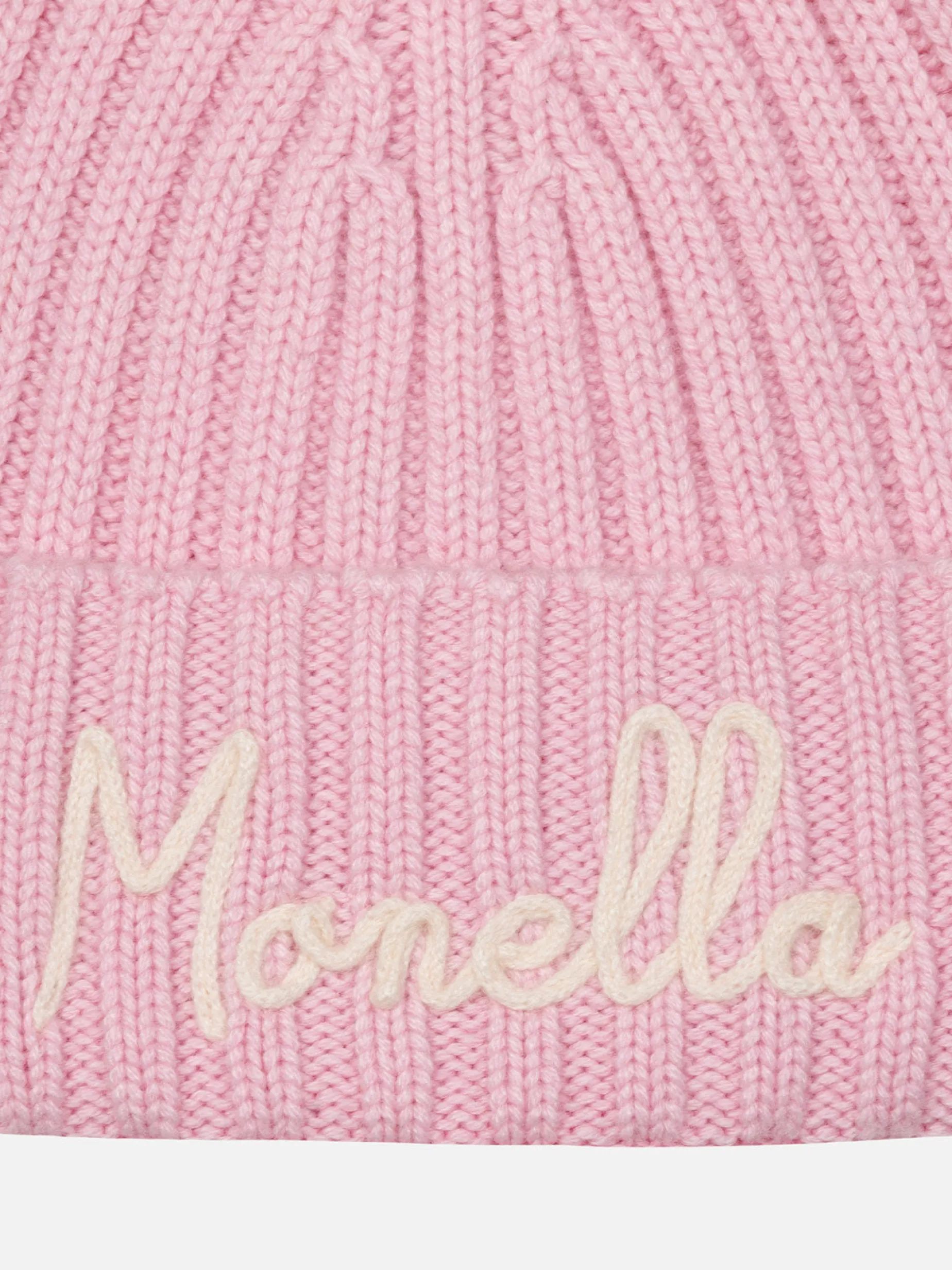 Cappello rosa da bambina Wengen con pompon e ricamo Monella