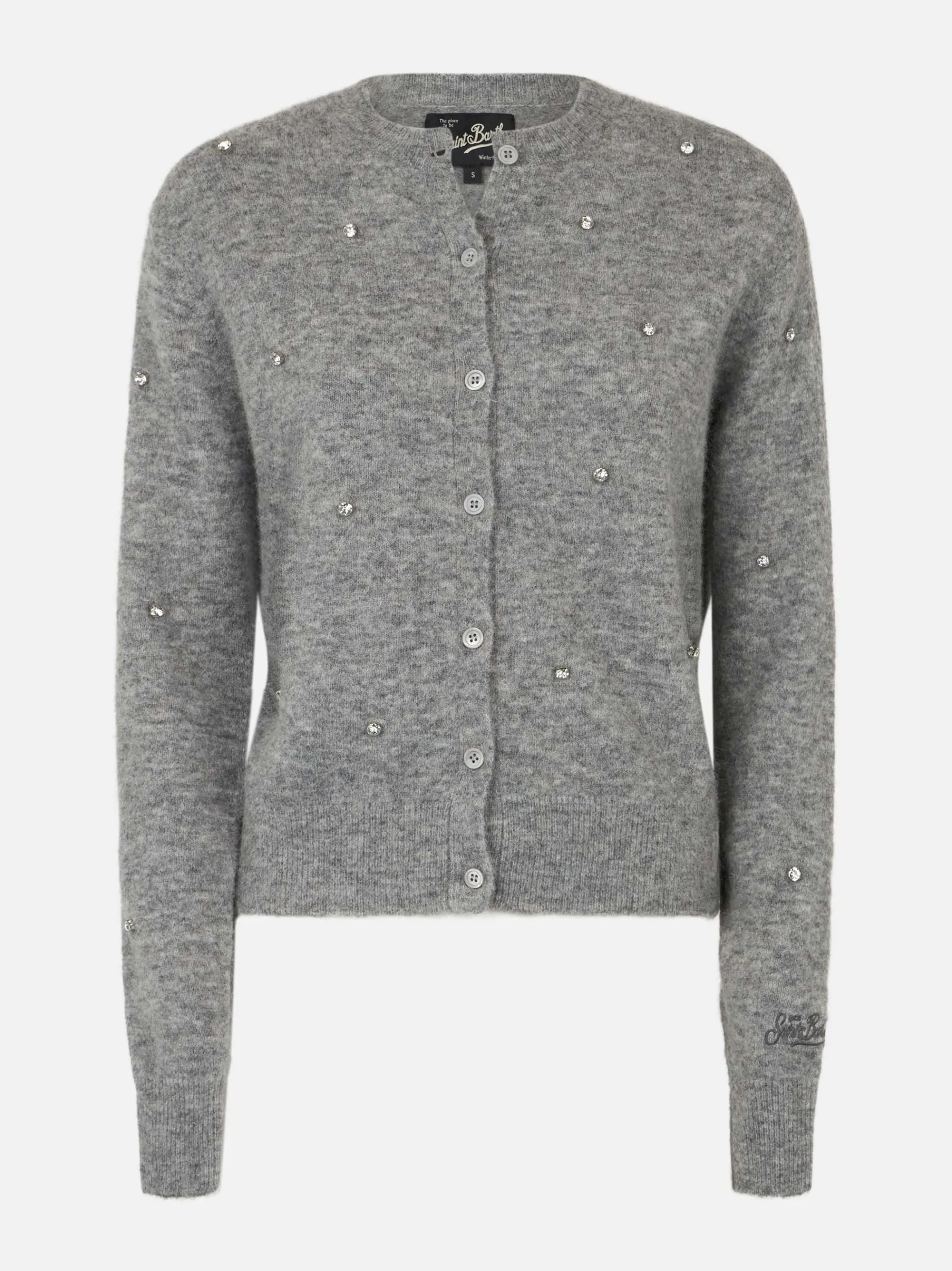 Cardigan da donna grigio Bellamy con strass argento