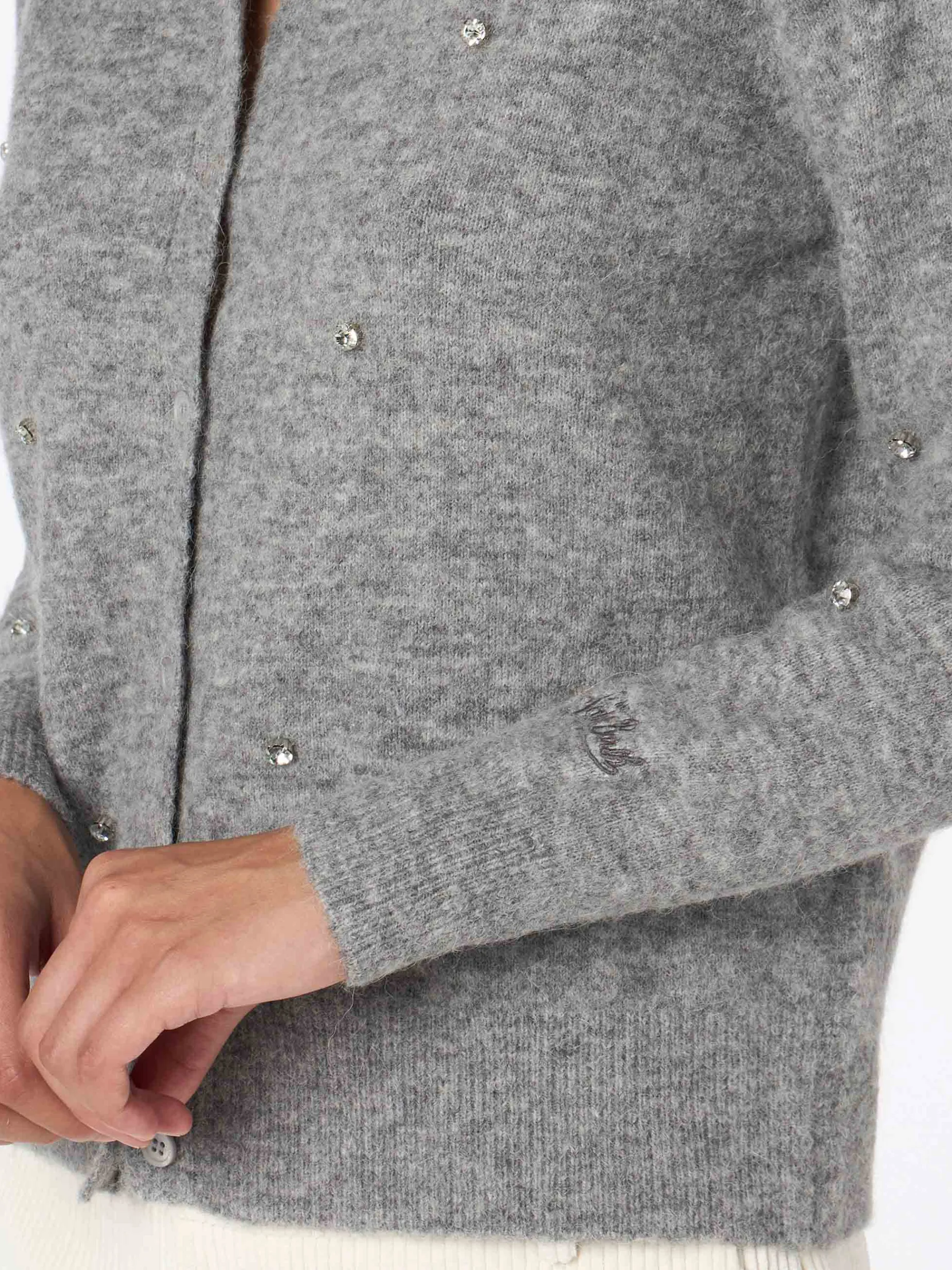 Cardigan da donna grigio Bellamy con strass argento