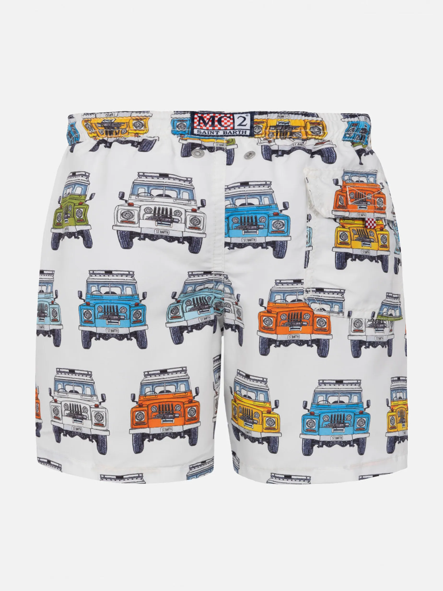 Costume da bagno classico da bambino con stampa auto safari