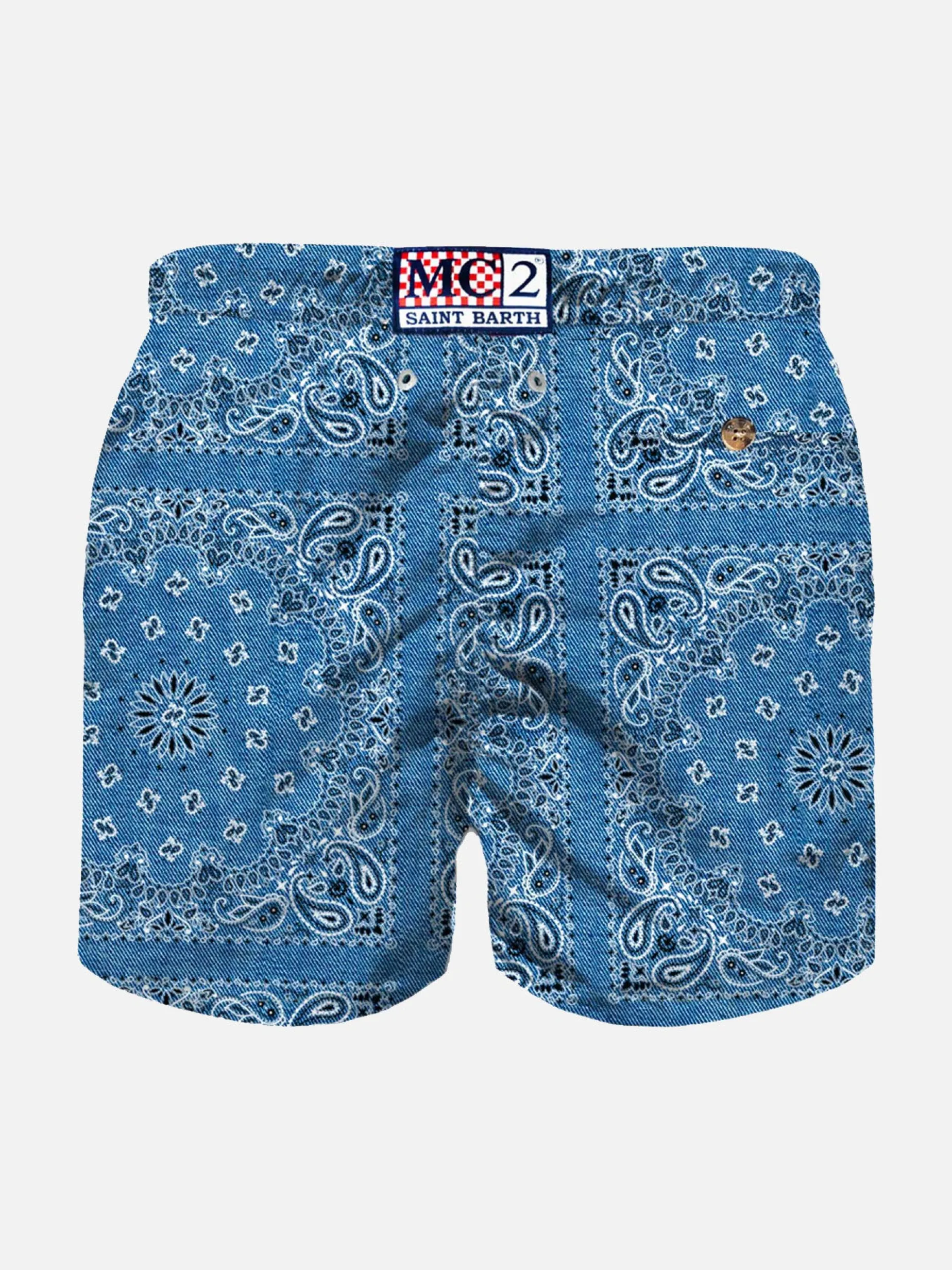 Costume da bagno da bambino con stampa bandana in denim