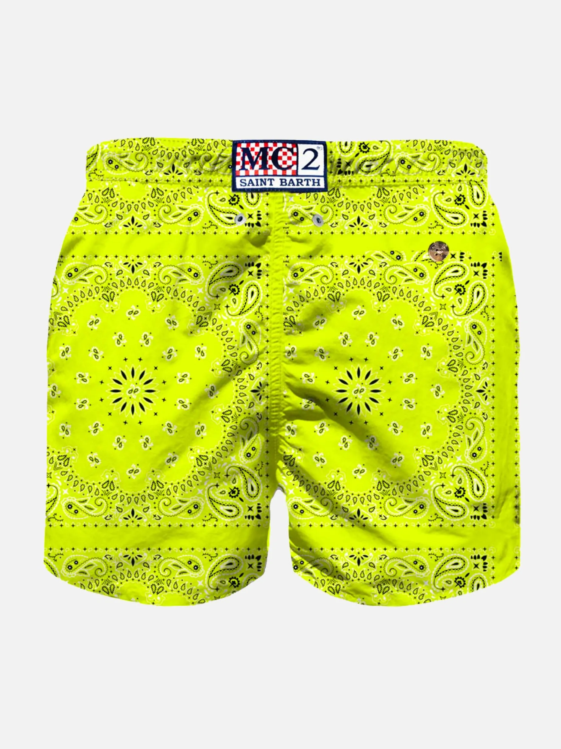 Costume da bagno da bambino con stampa bandana giallo fluo