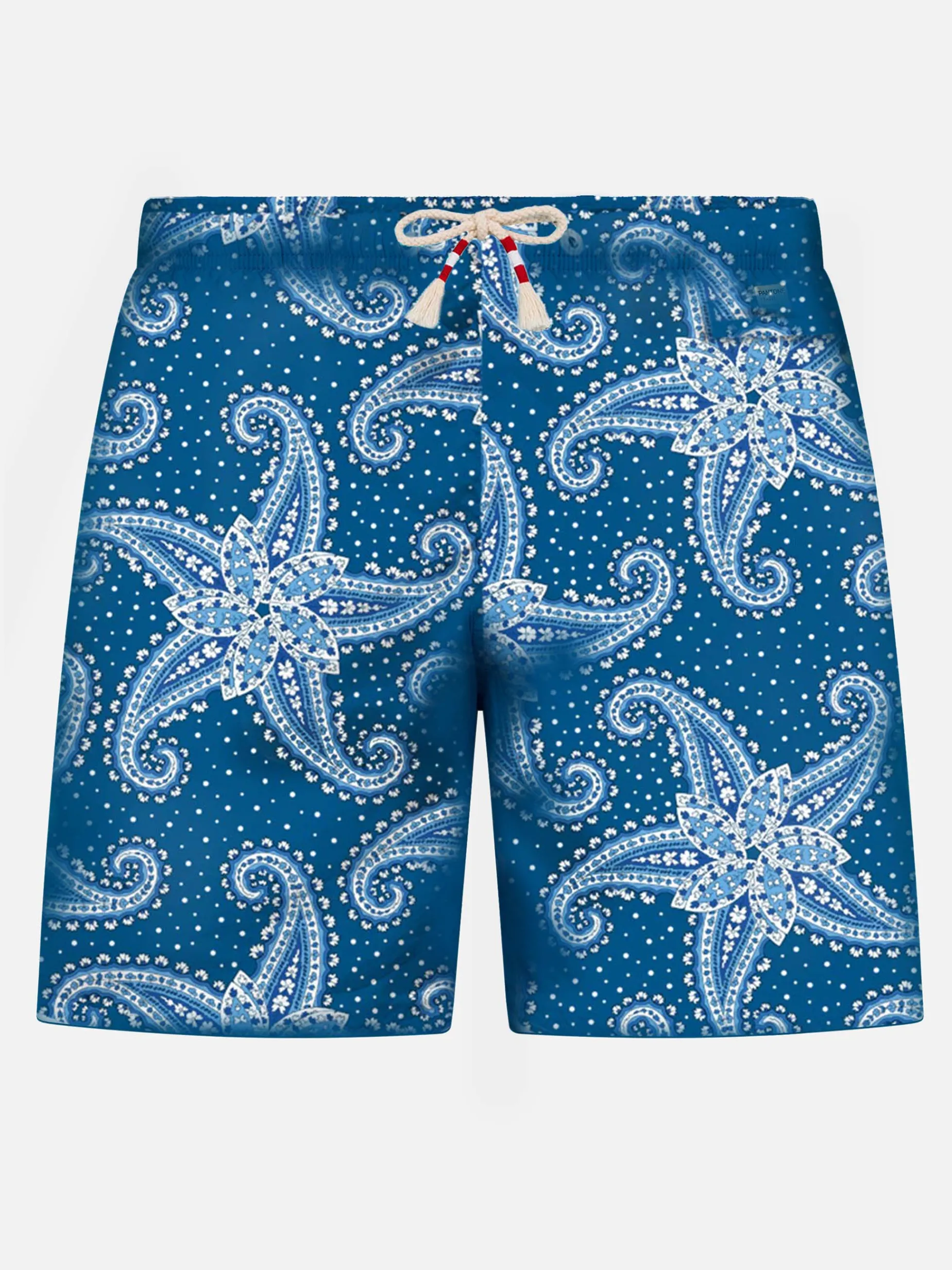 Costume da bagno da uomo in tessuto leggero con stampa paisley blu