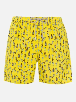 Costume da bagno da uomo in tessuto leggero Lighting Micro Fantasy con stampa gin e scimmie