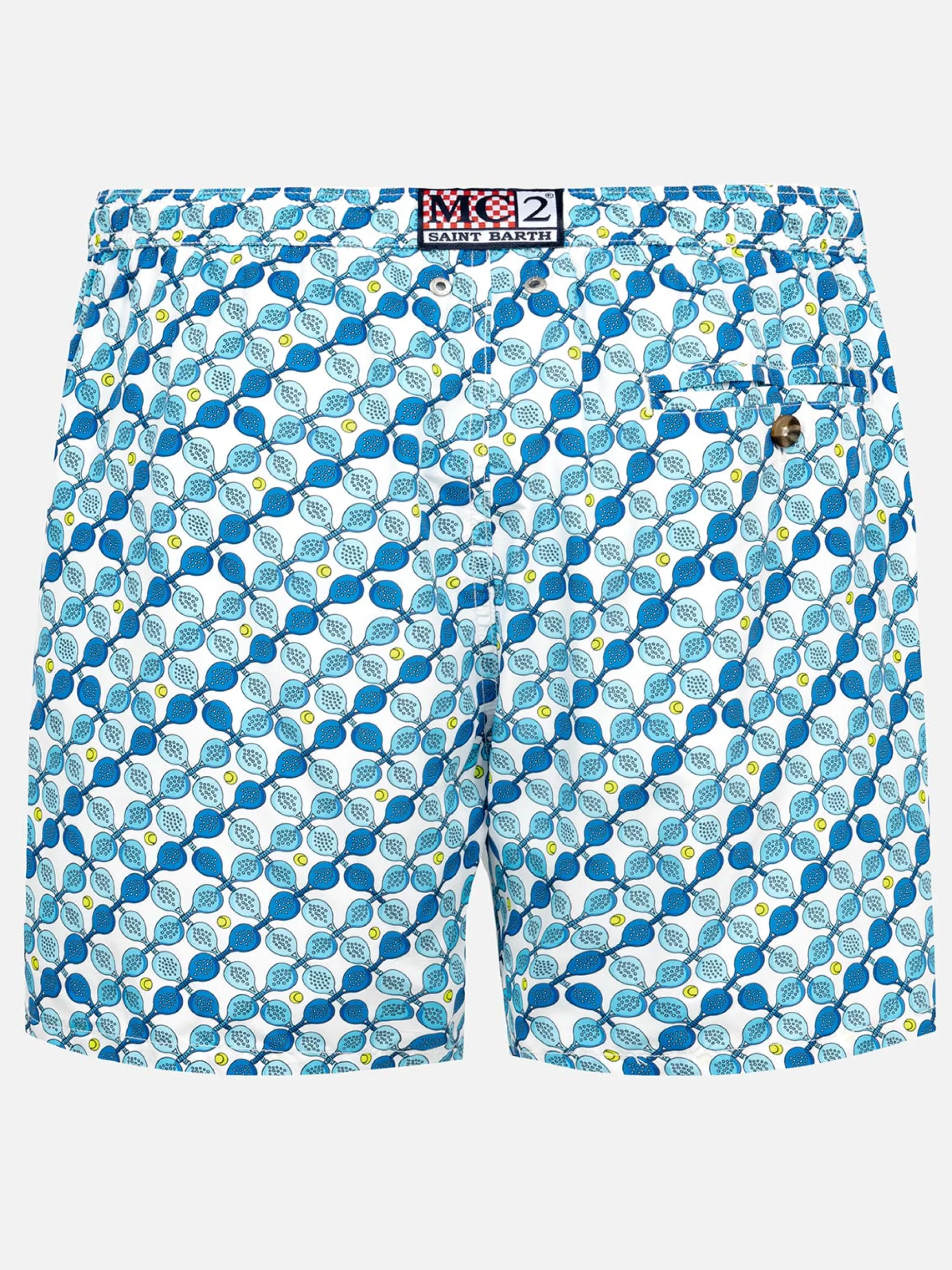 Costume da bagno da uomo in tessuto leggero con stampa racchette padel