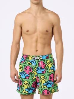 Costume da bagno da uomo Gustavia lunghezza media con stampa piazzata disegno Keith Haring | KEITH HARING EDIZIONE SPECIALE
