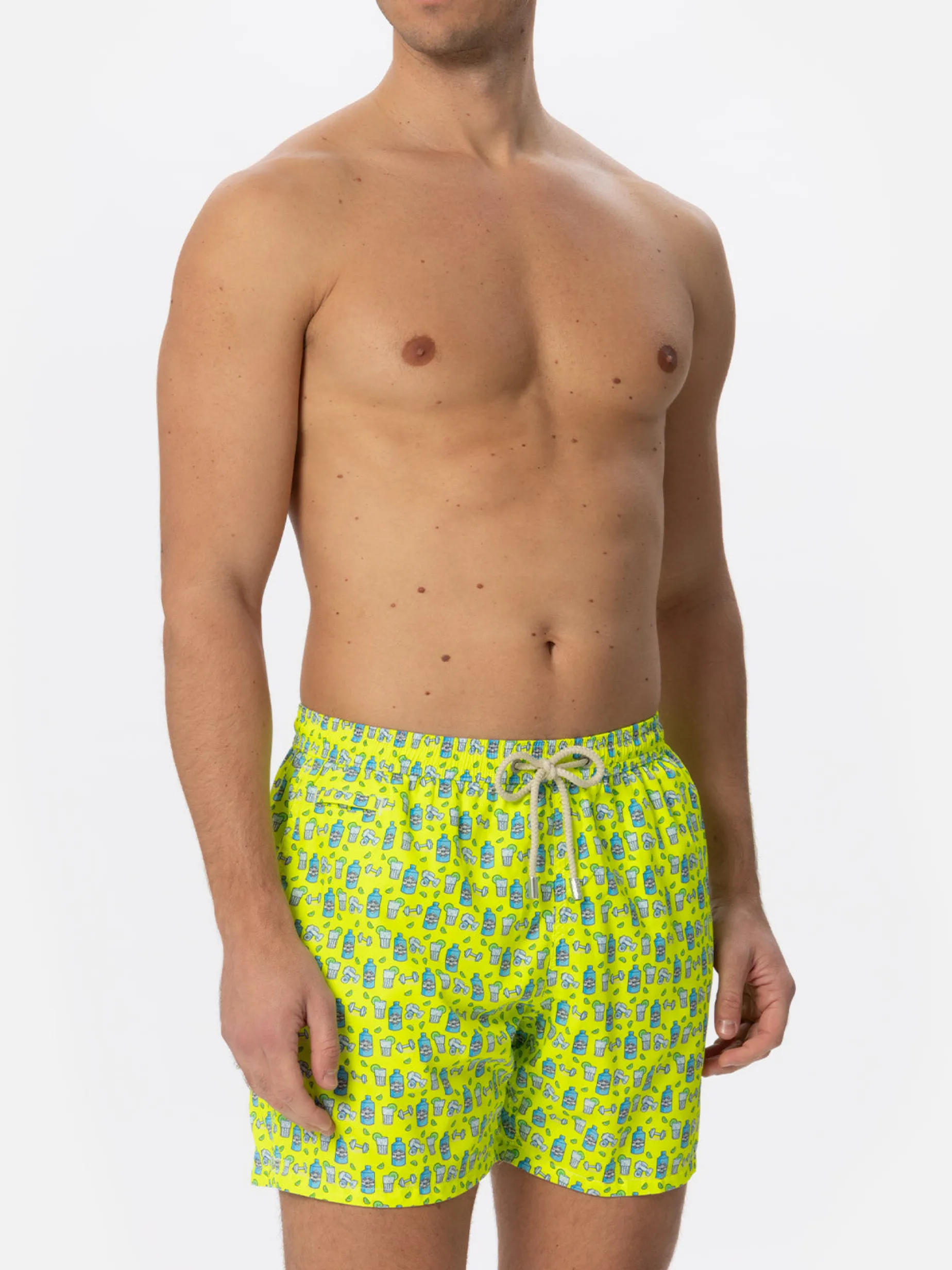 Costume da bagno da uomo in tessuto leggero con stampa gin