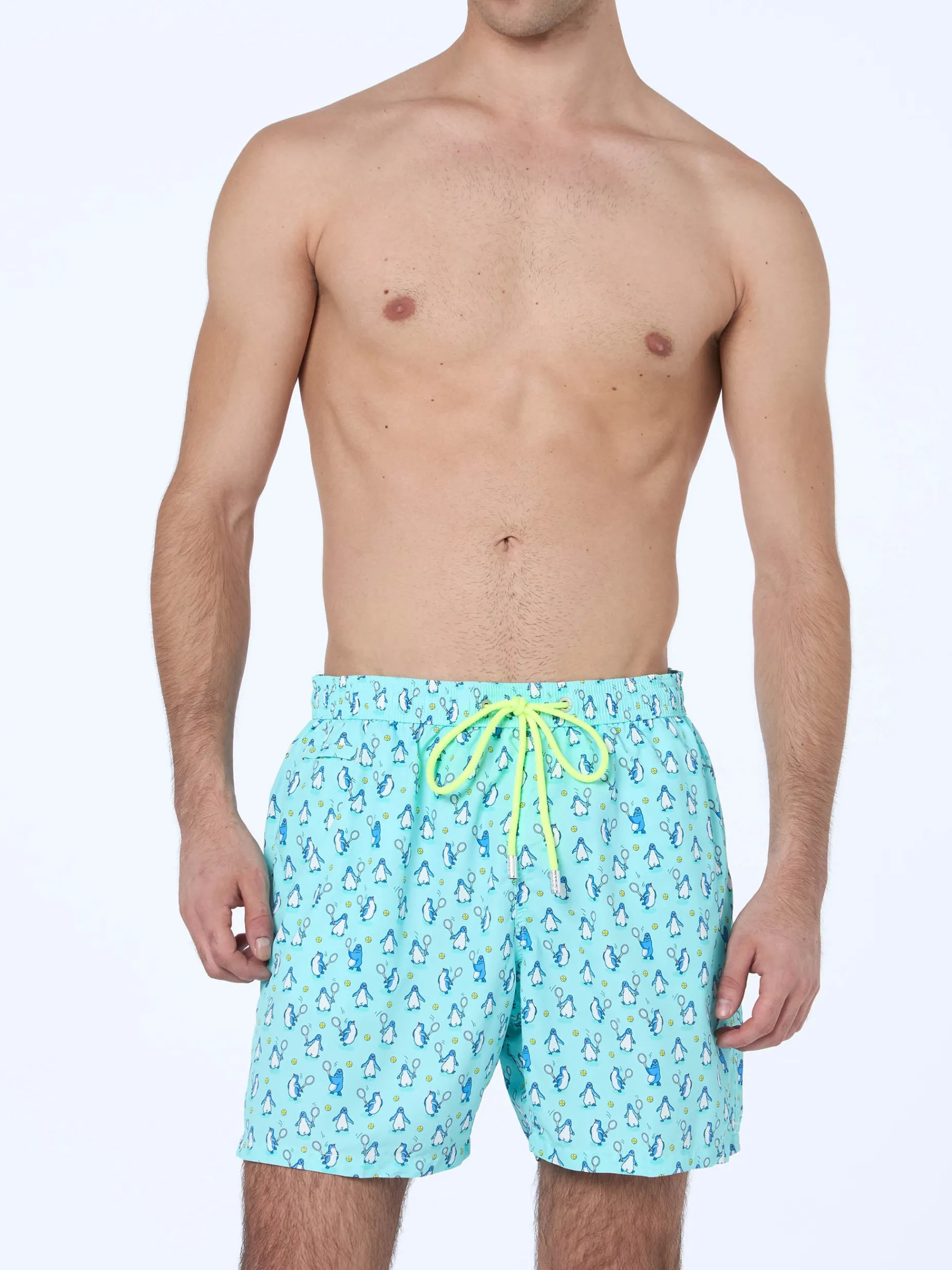 Costume da bagno da uomo in tessuto leggero Lighting Micro Fantasy con stampa pinguini