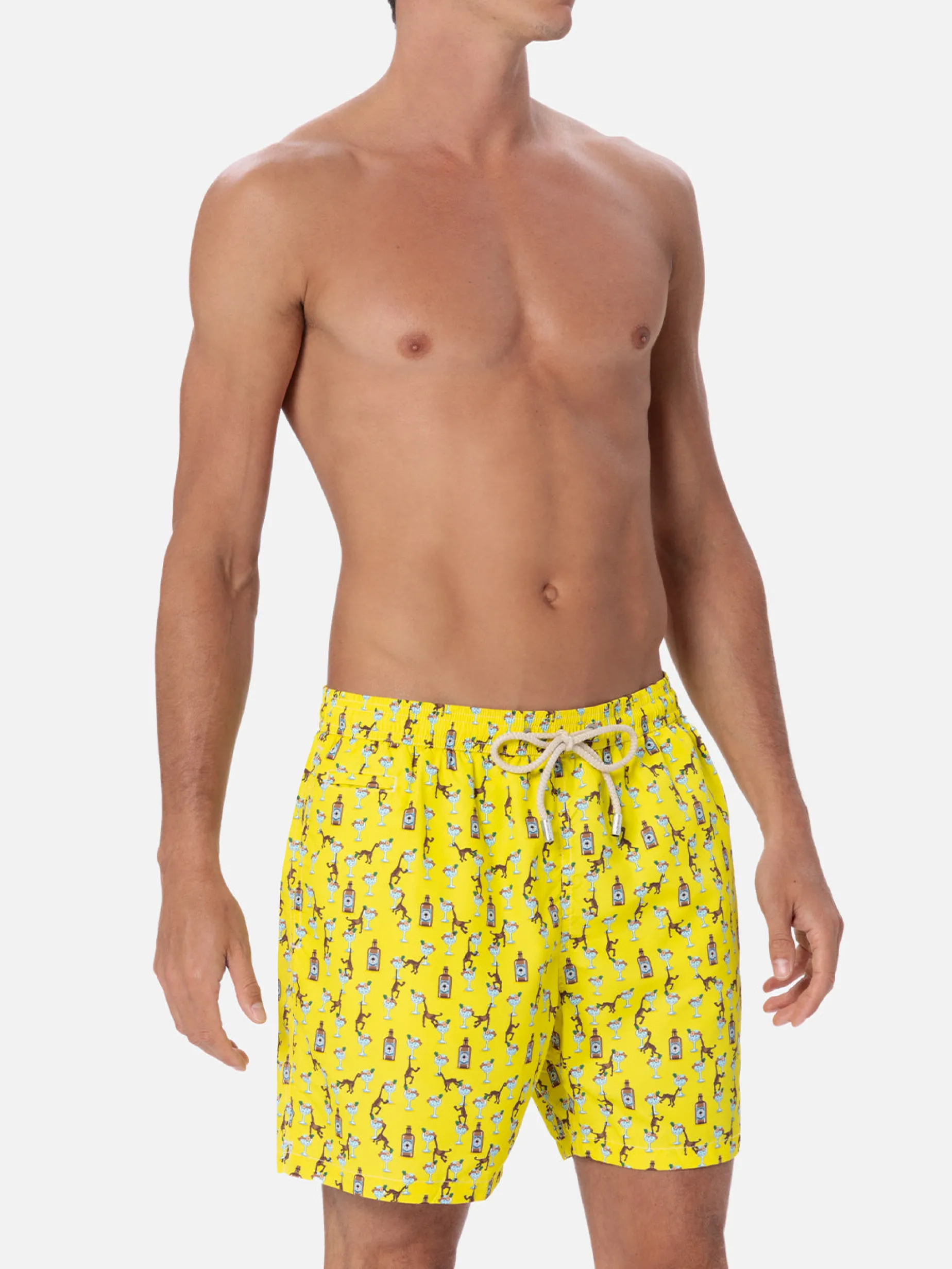 Costume da bagno da uomo in tessuto leggero Lighting Micro Fantasy con stampa gin e scimmie