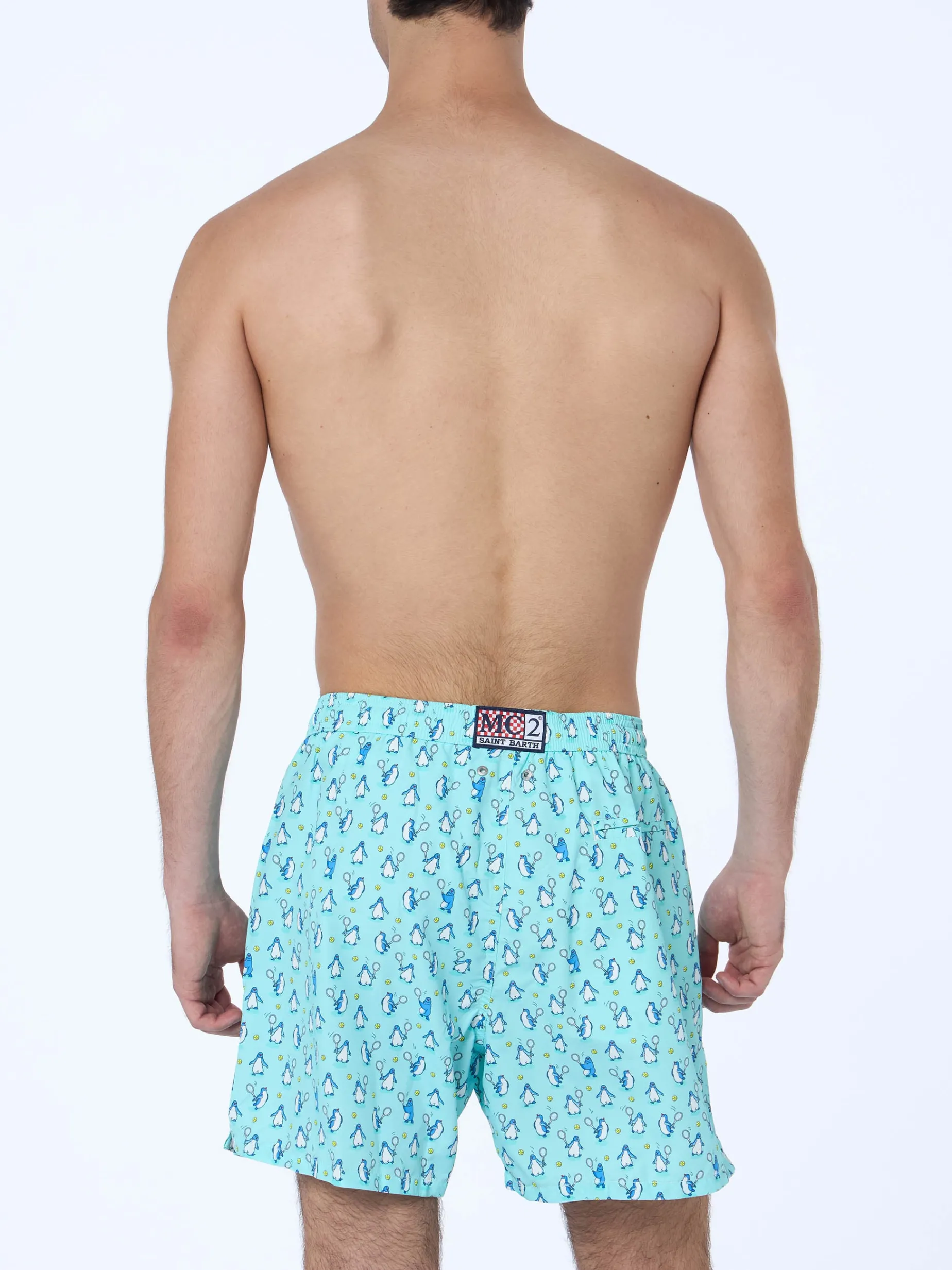 Costume da bagno da uomo in tessuto leggero Lighting Micro Fantasy con stampa pinguini