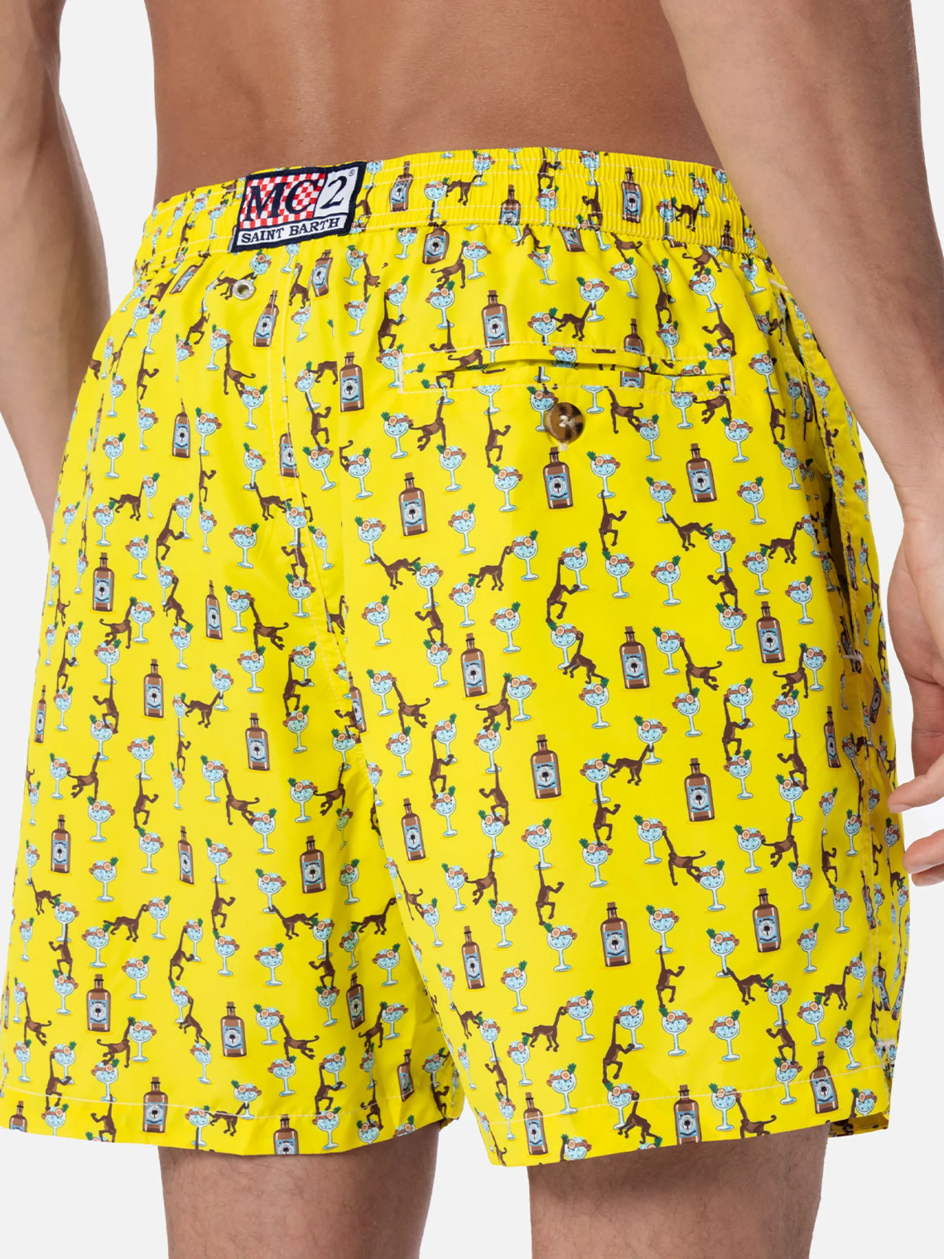 Costume da bagno da uomo in tessuto leggero Lighting Micro Fantasy con stampa gin e scimmie