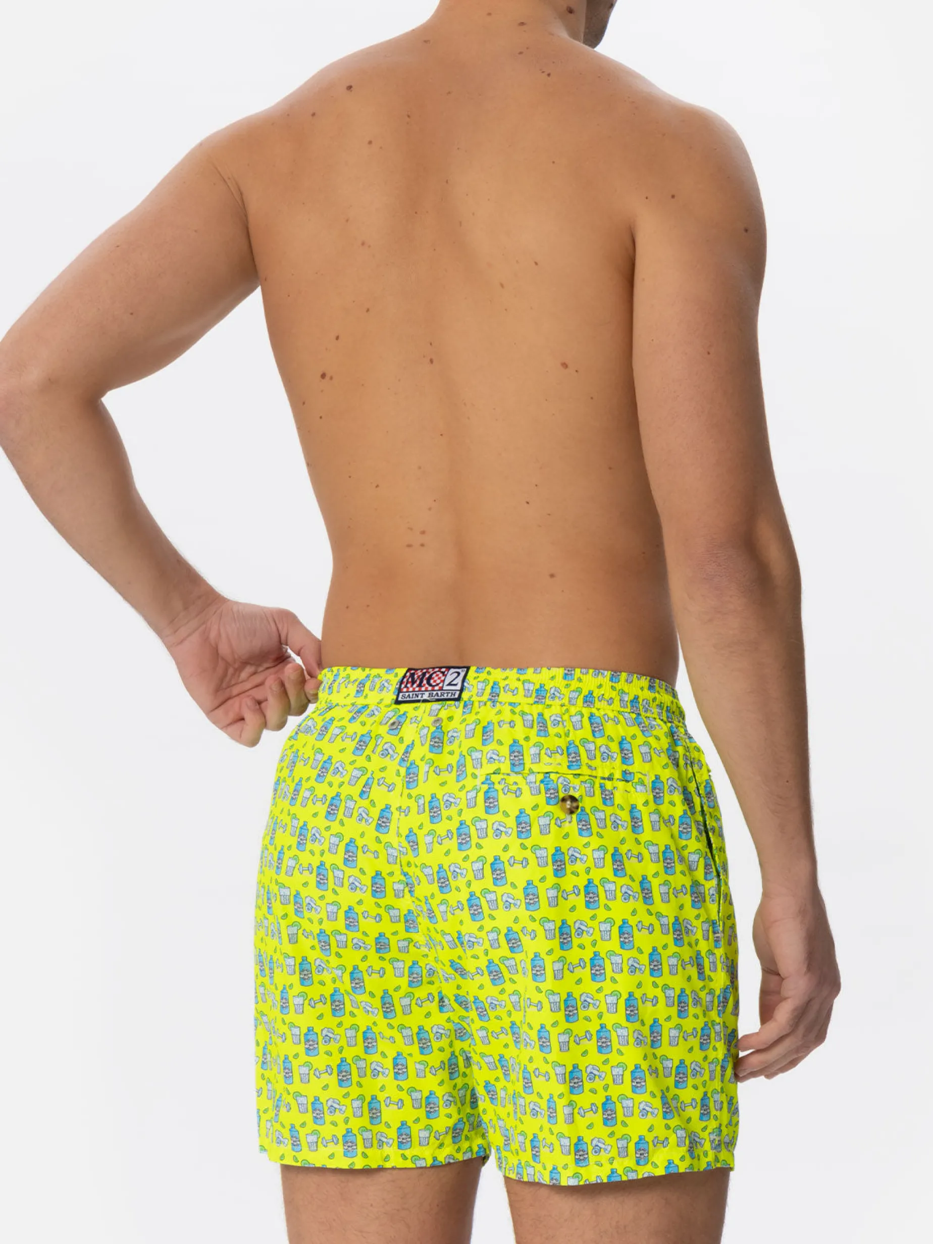 Costume da bagno da uomo in tessuto leggero con stampa gin