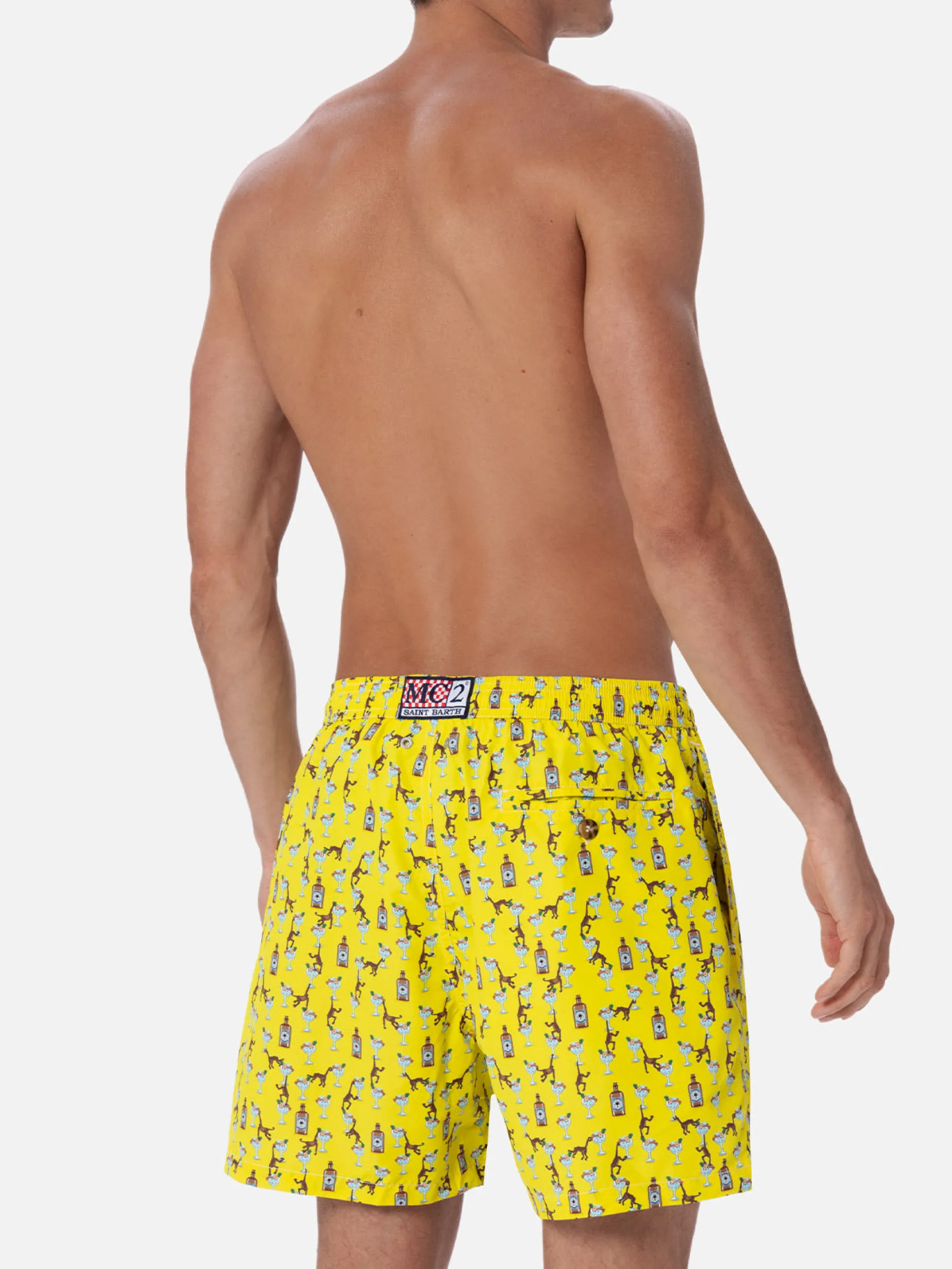 Costume da bagno da uomo in tessuto leggero Lighting Micro Fantasy con stampa gin e scimmie