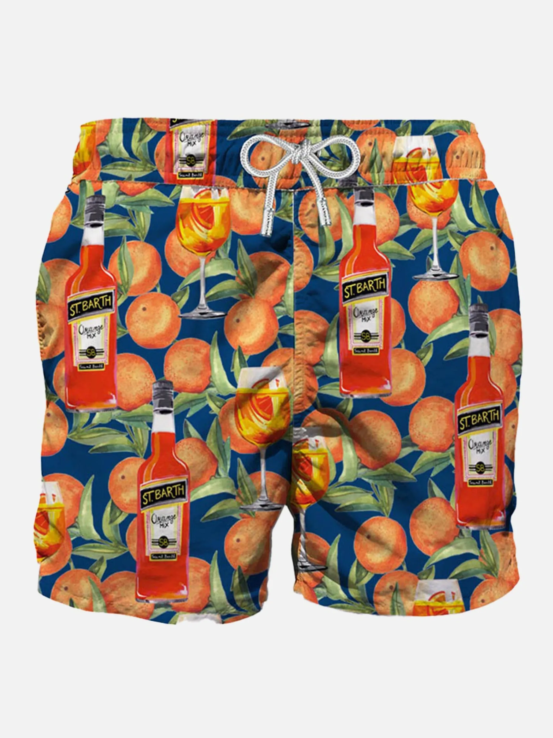 Costume da bagno di media lunghezza stampa spritz time blu