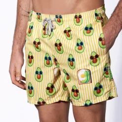 Costume da bagno di media lunghezza stampa rigata avocado toast