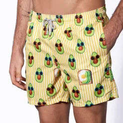 Costume da bagno di media lunghezza stampa rigata avocado toast