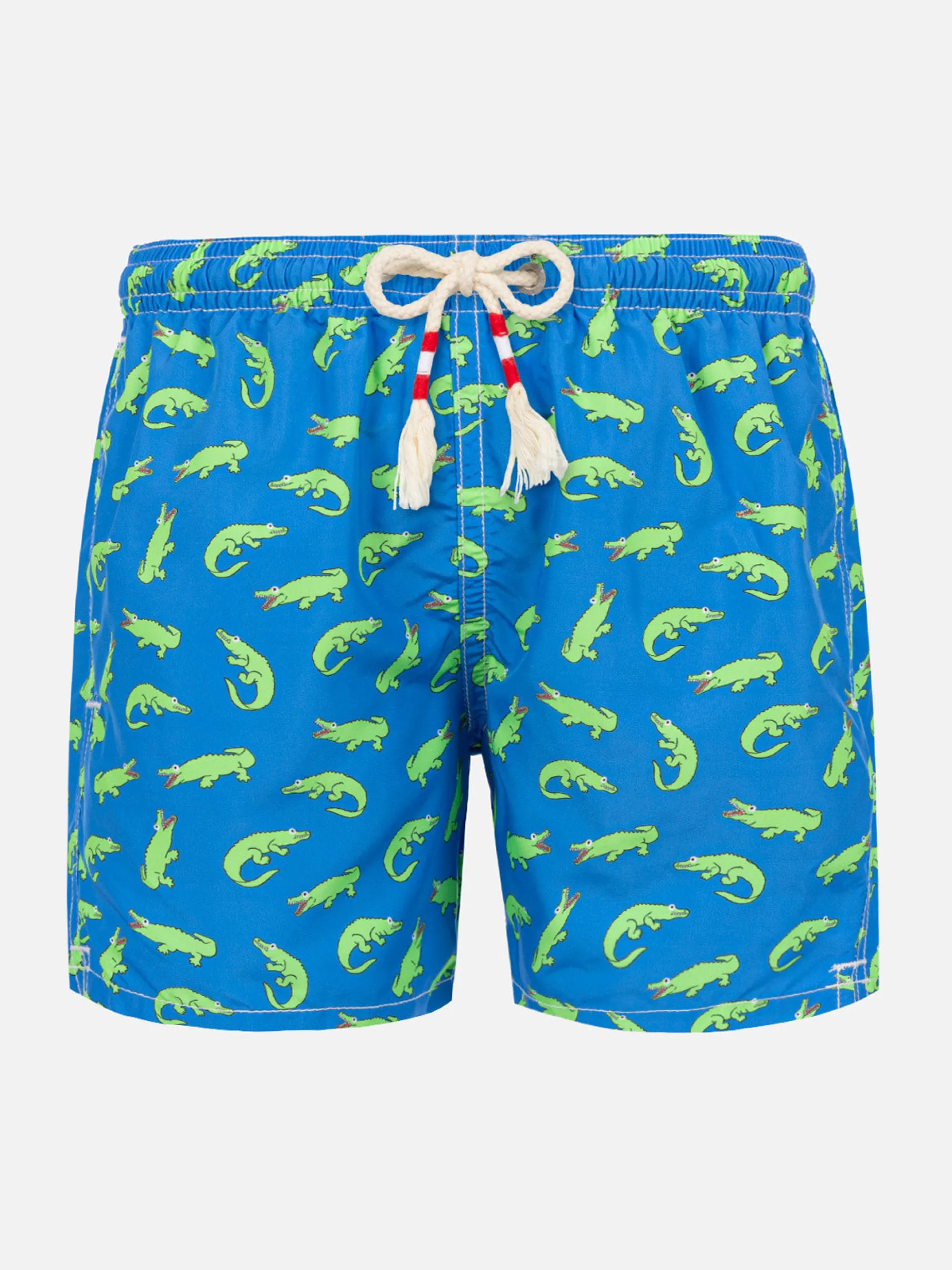 Costume da bambino bluette con stampa alligatore verde